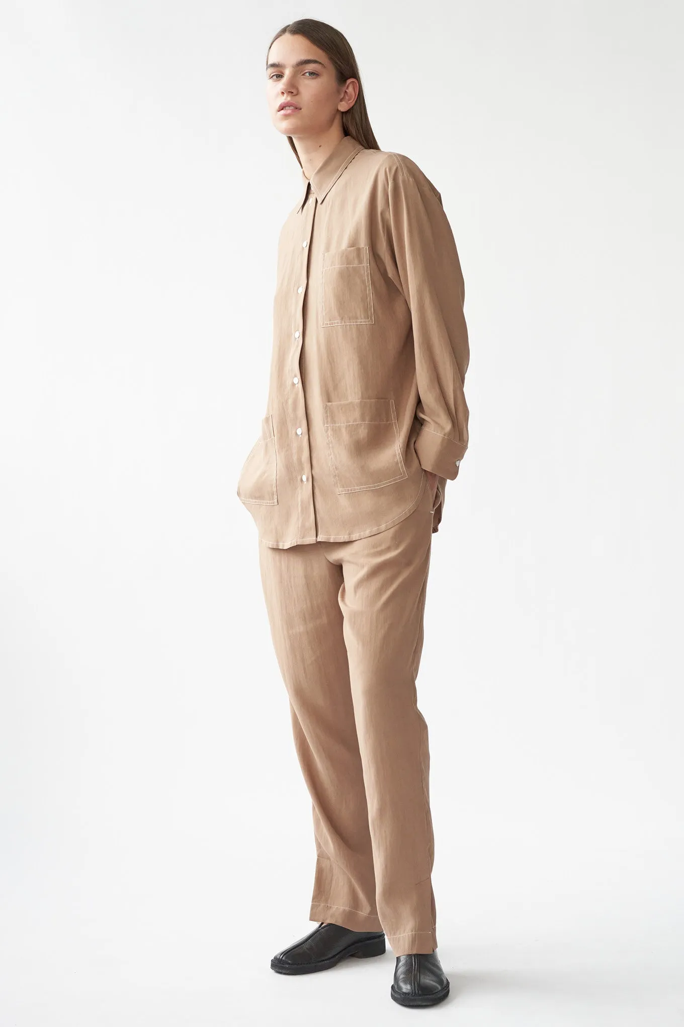 ELI SLIT PANTS - TOBACCO - RECYCLED SILK/TENCEL