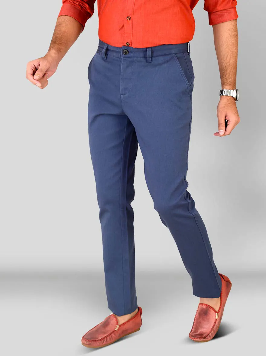 Ensign Blue Self Textured Slim Fit Chinos | JadeBlue