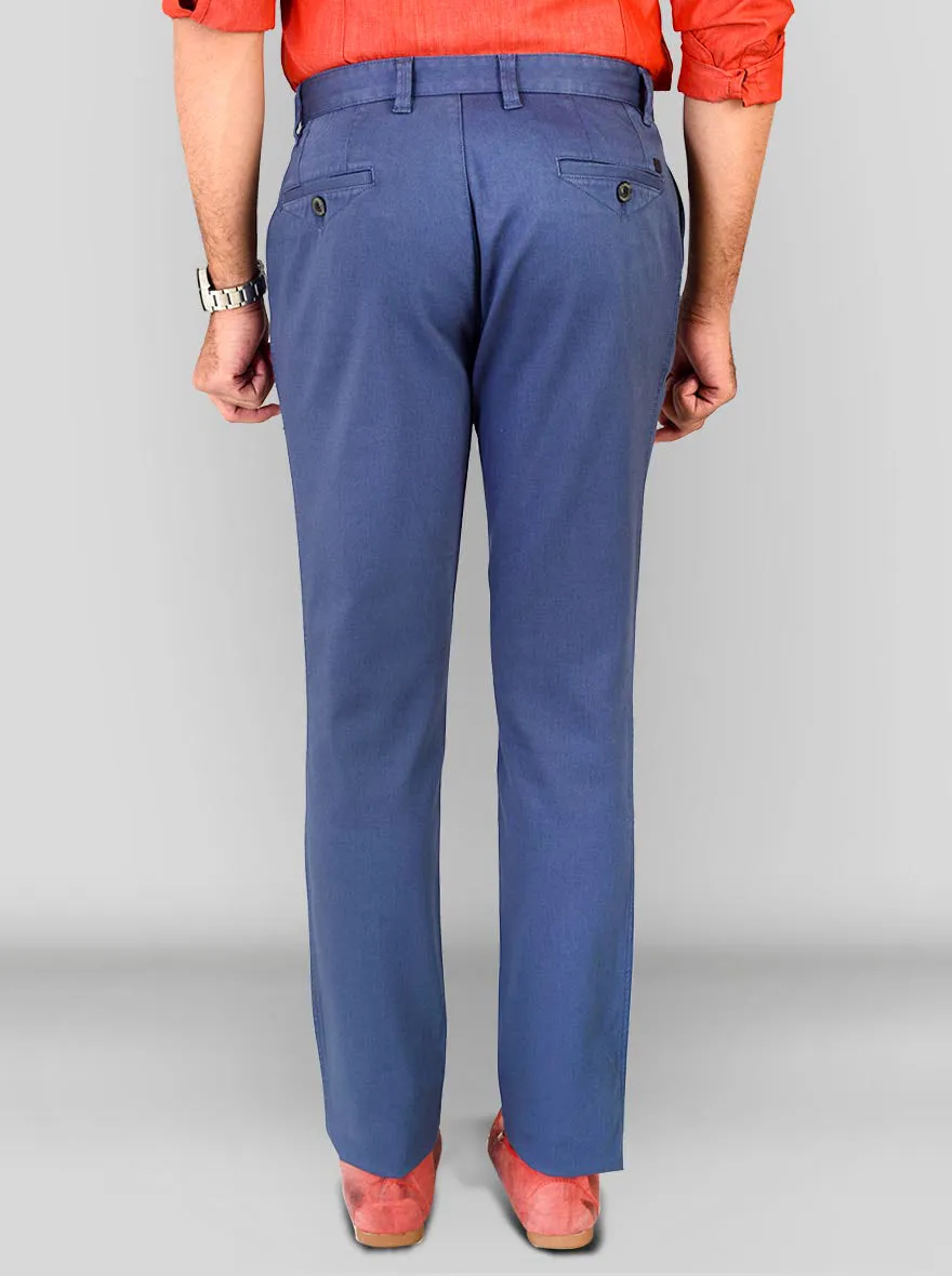 Ensign Blue Self Textured Slim Fit Chinos | JadeBlue