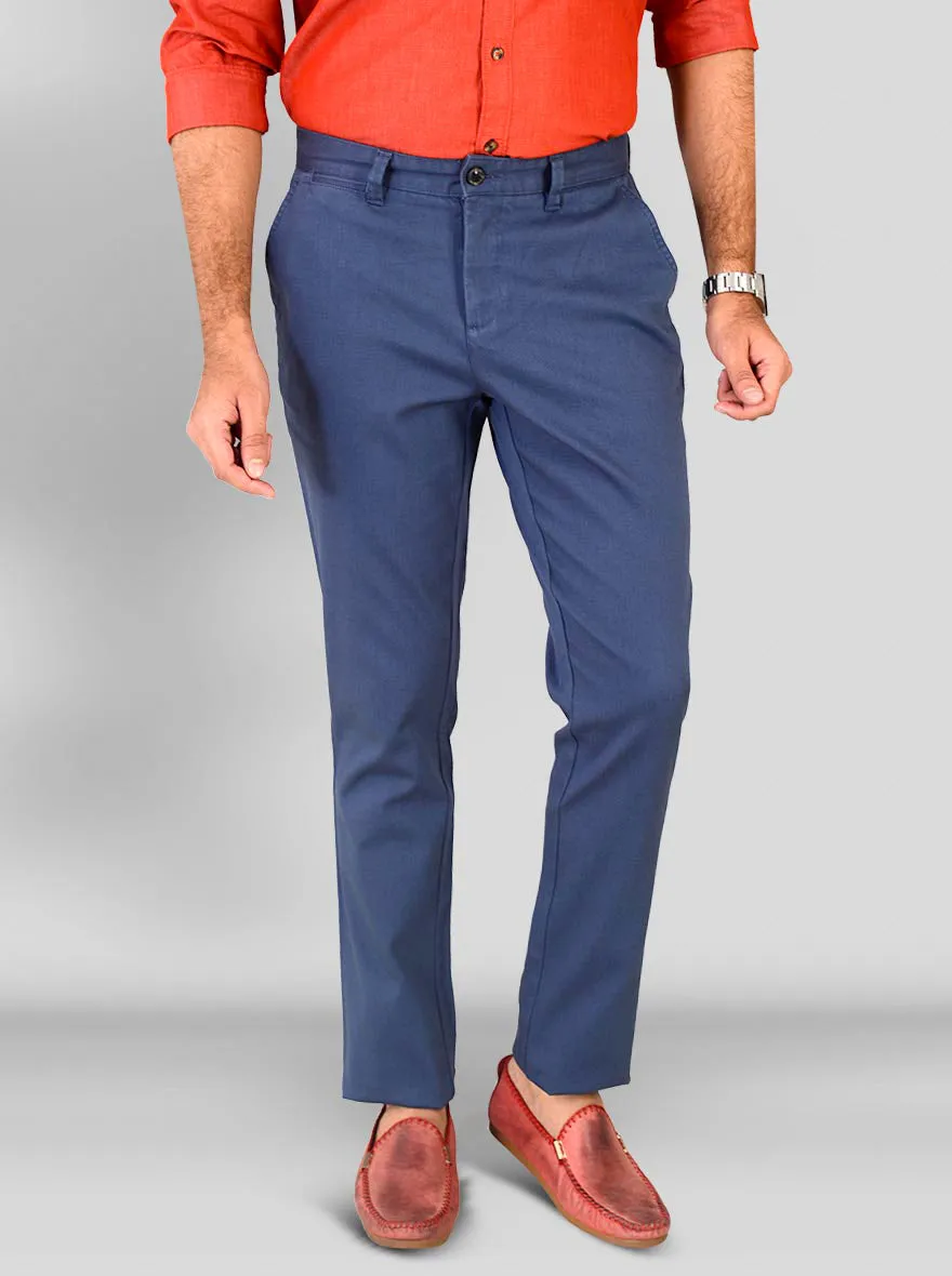 Ensign Blue Self Textured Slim Fit Chinos | JadeBlue