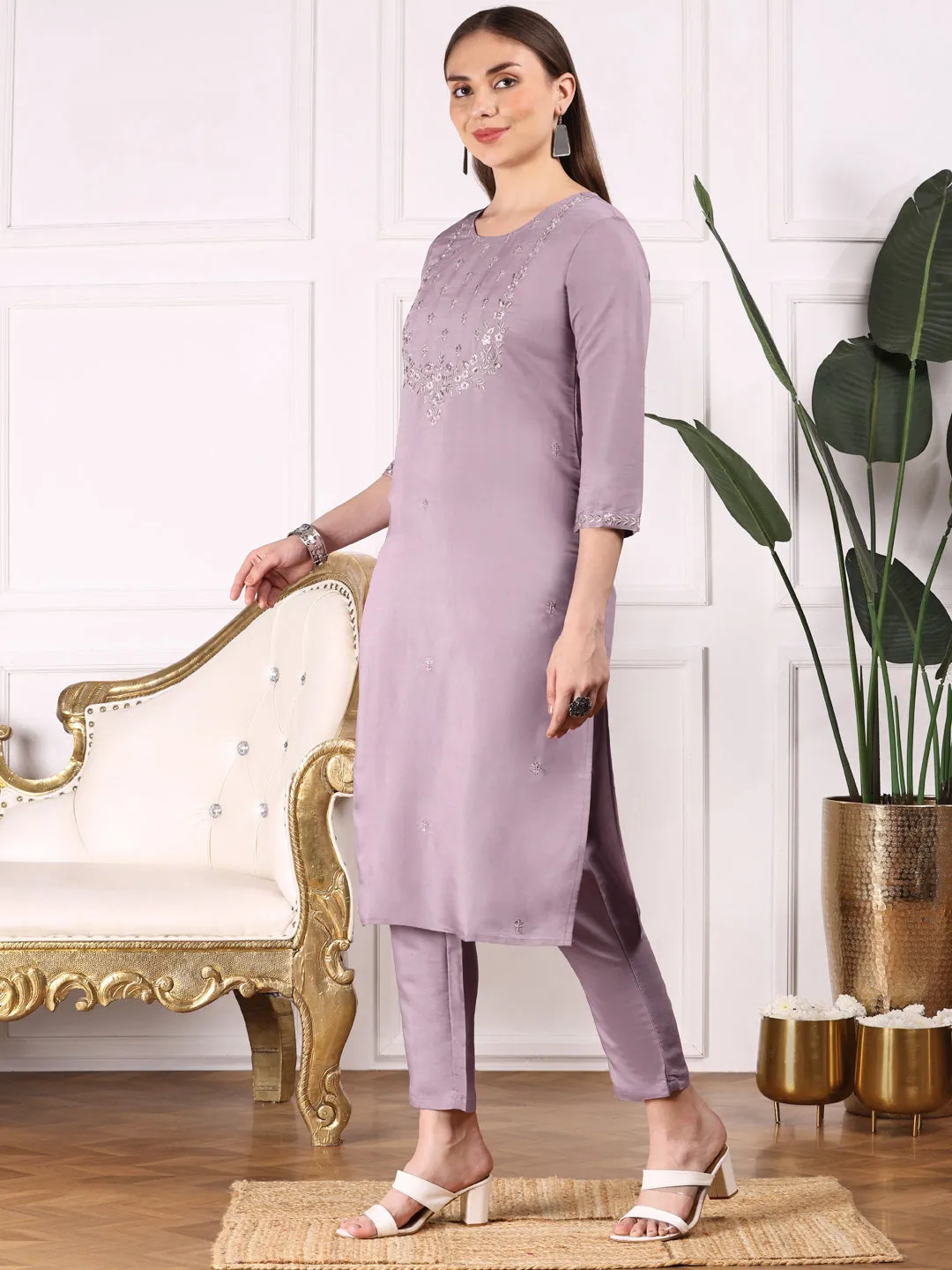 Ethnic Motifs Embroidered Straight Thread Work Kurta with Trousers & Dupatta