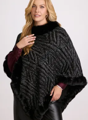 Faux Fur Trim Popover Poncho