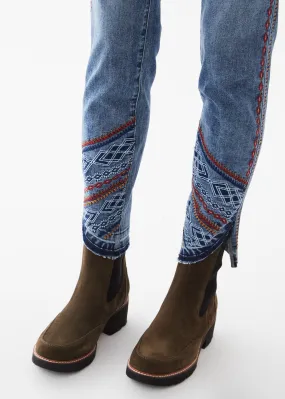 FDJ Dark Blue Pull-on Slim Ankle Decorated Cuff Jeans