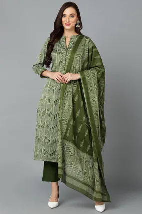 Fern Green Rayon Blend Straight Suit Set