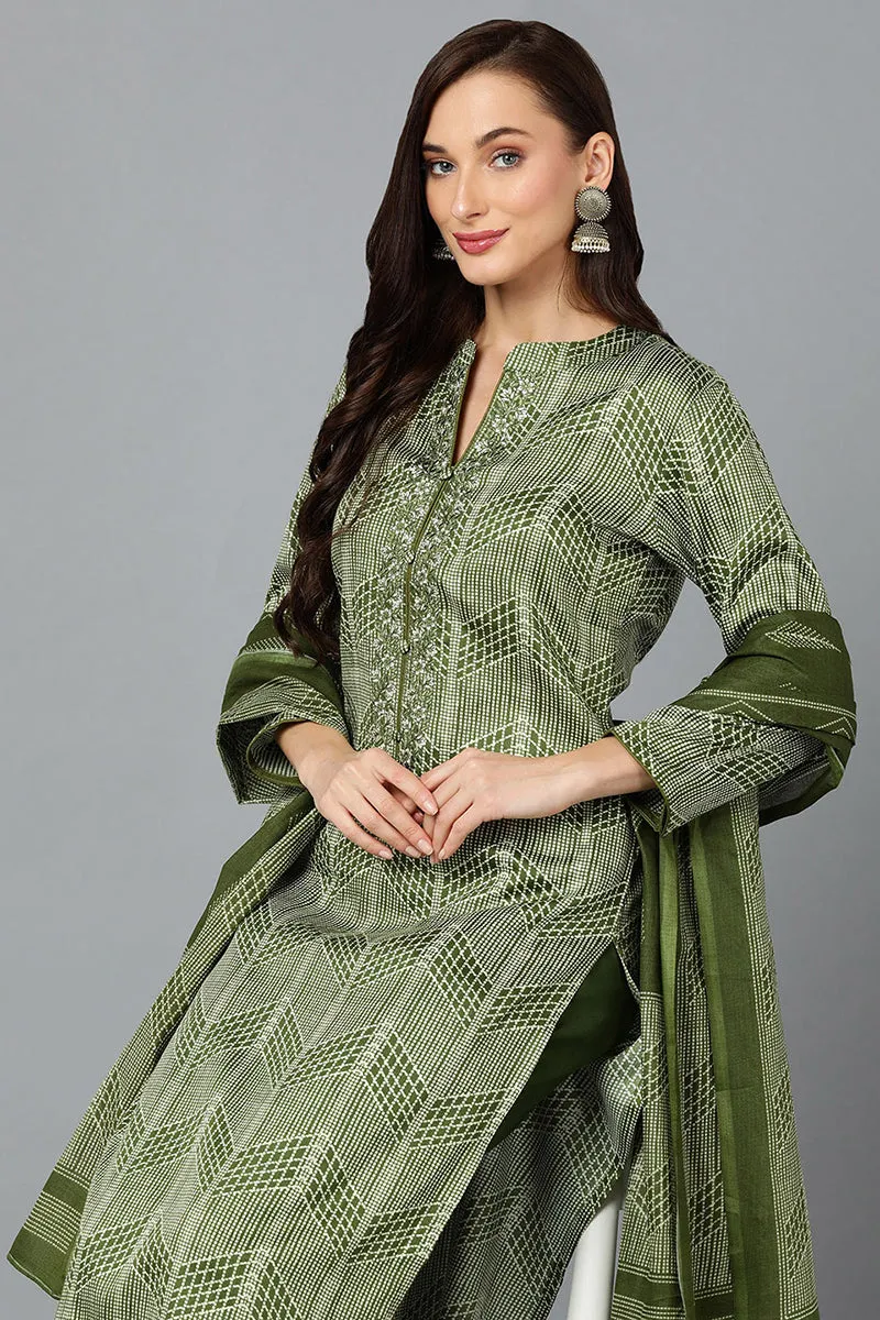 Fern Green Rayon Blend Straight Suit Set