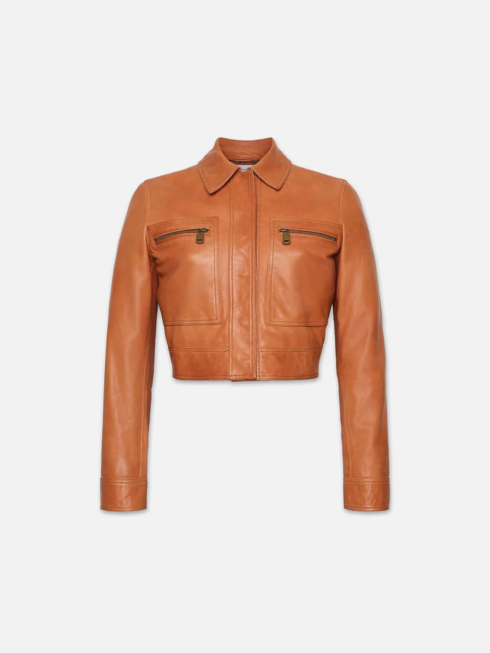 Fitted Leather Moto Jacket -- Light Whiskey