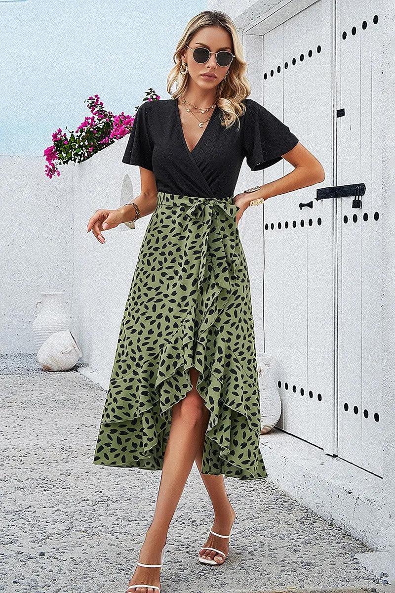 Floral Fusion Wrap Midi Dress