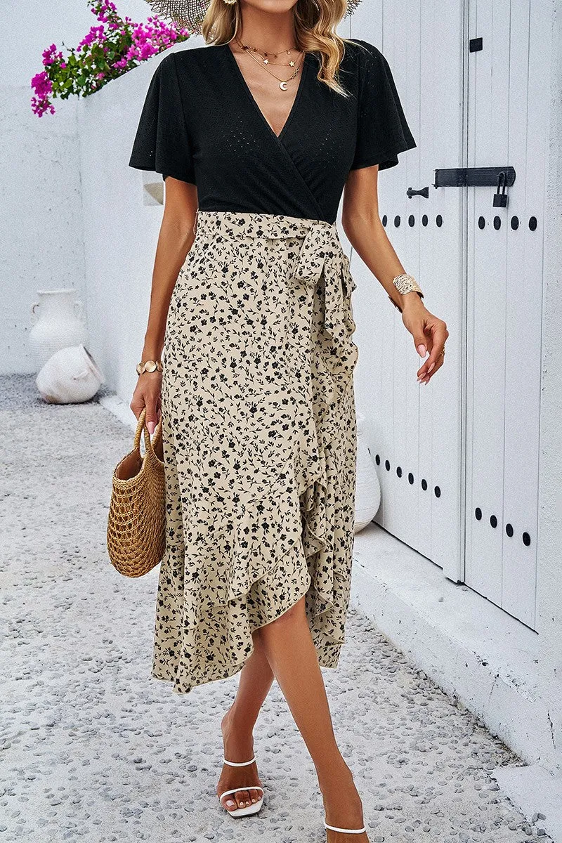 Floral Fusion Wrap Midi Dress