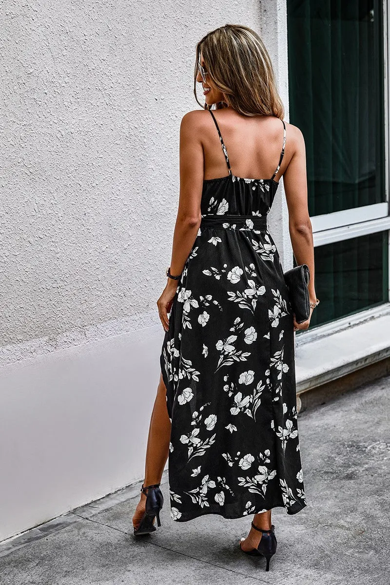 Floral Noir Maxi Wrap Dress