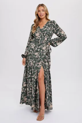 FLORAL PRINT WRAP MAXI DRESS