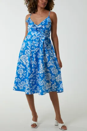 Floral Ruffle Wrap Cami Dress