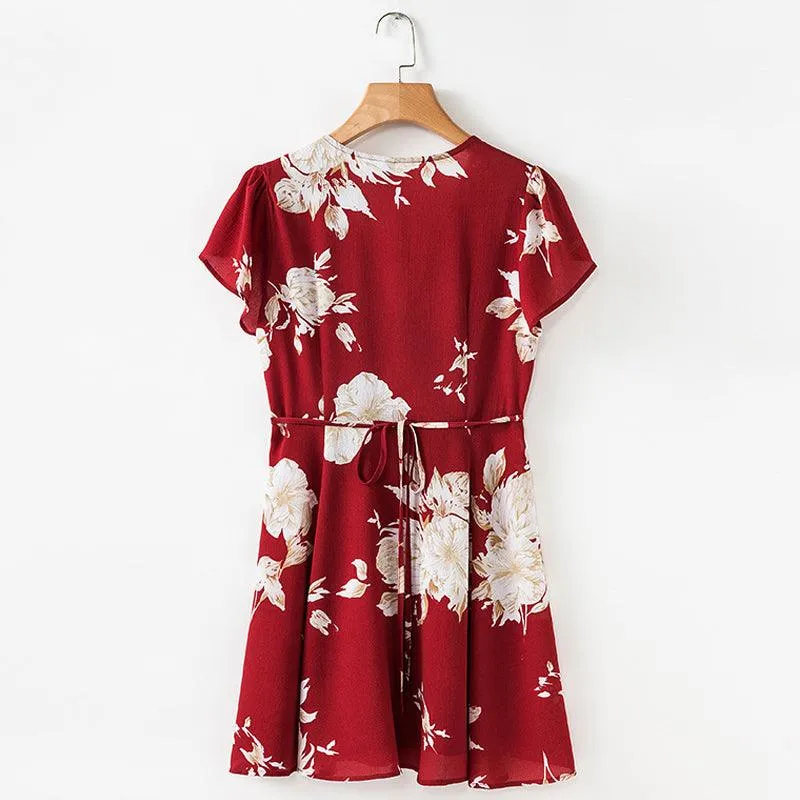 FLORAL WRAP MINI DRESS