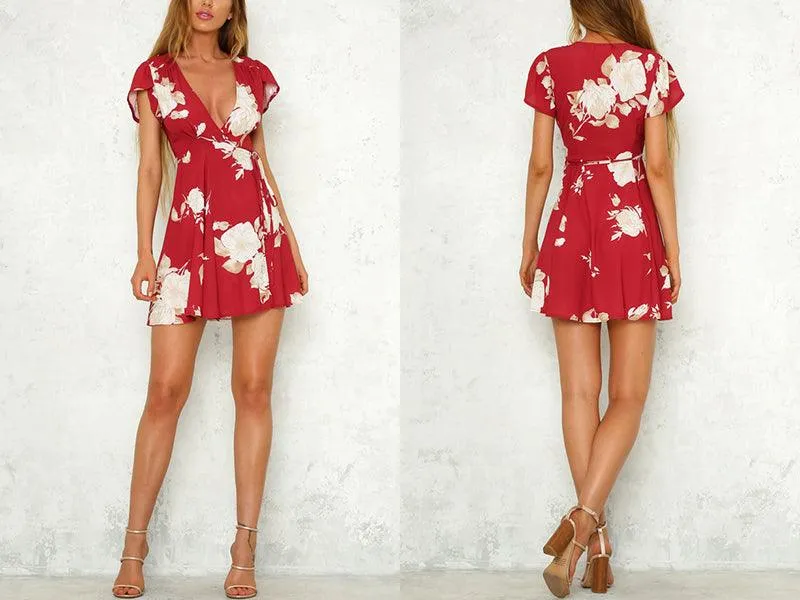 FLORAL WRAP MINI DRESS