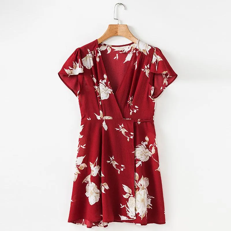 FLORAL WRAP MINI DRESS