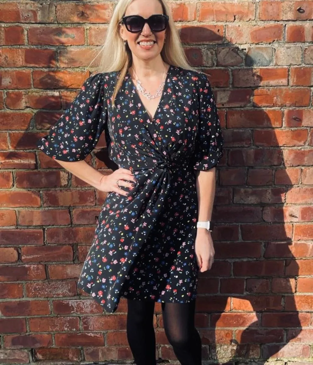 Flower Print Faux Wrap Dress