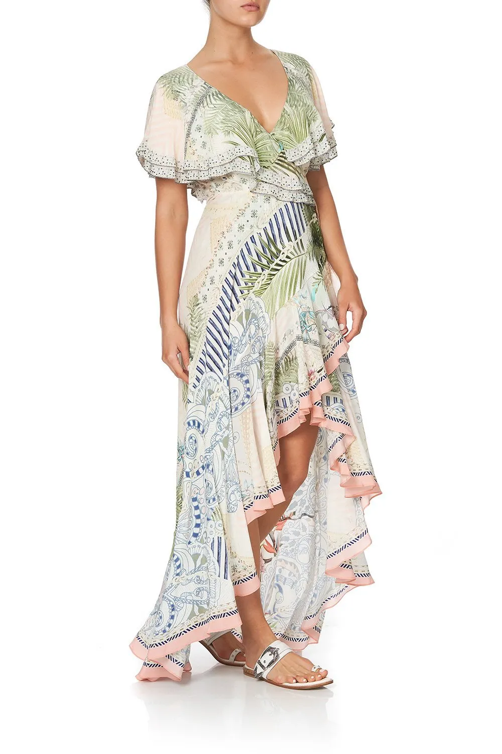 FRILL SLEEVE LONG DRESS BEACH SHACK