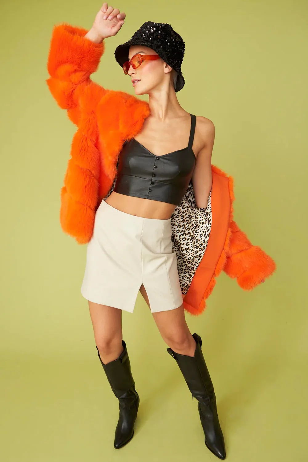 Gaga Faux Fur Striped Orange Coat