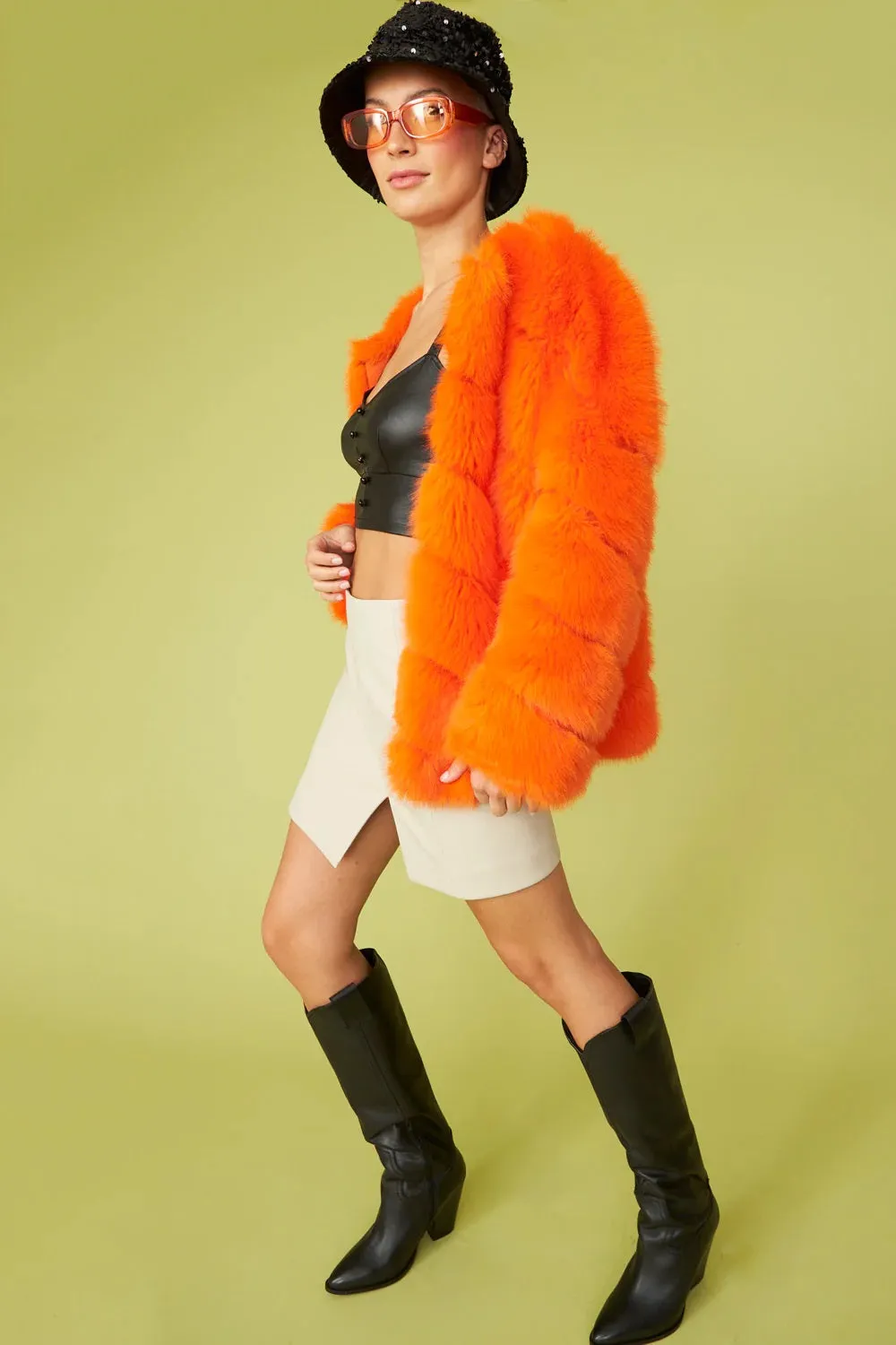 Gaga Faux Fur Striped Orange Coat