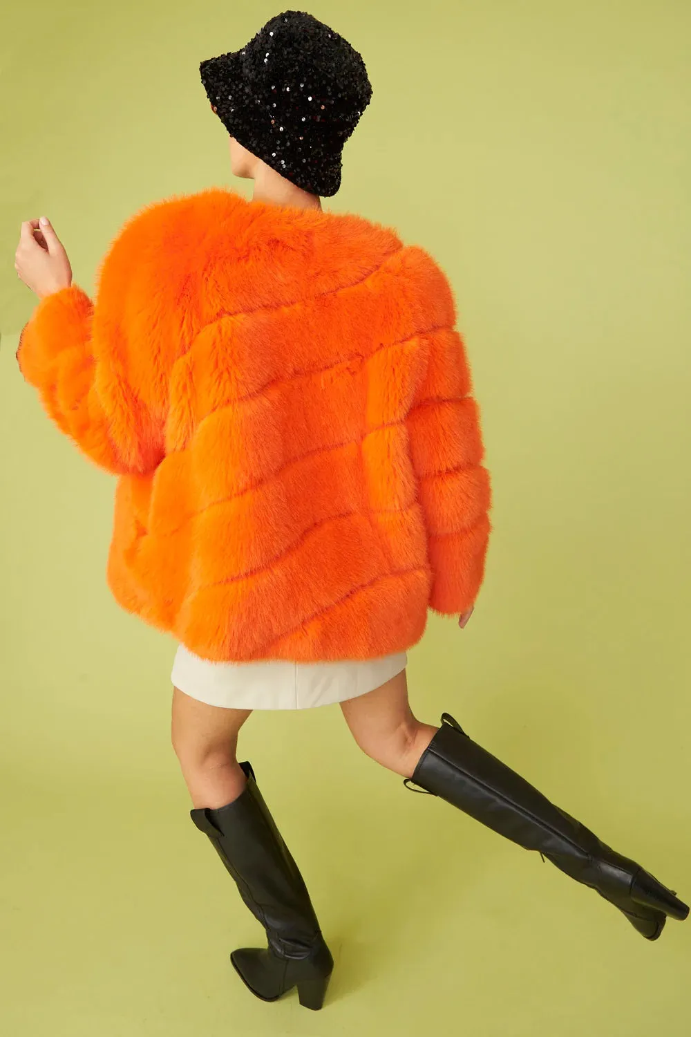 Gaga Faux Fur Striped Orange Coat