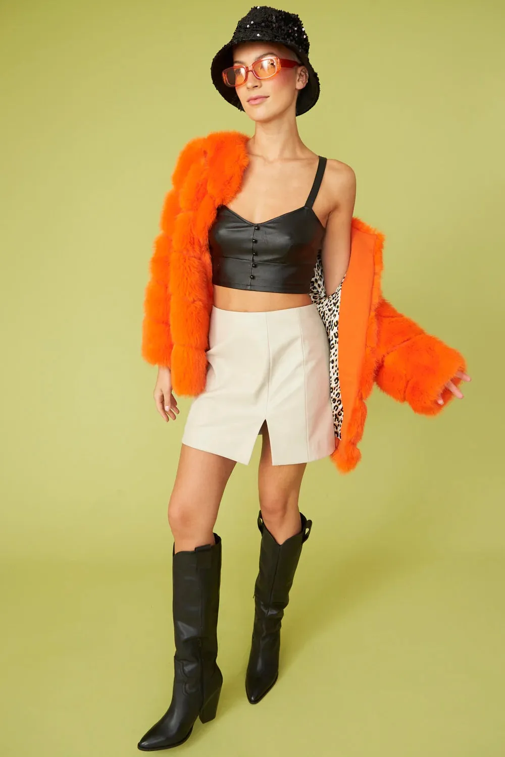 Gaga Faux Fur Striped Orange Coat