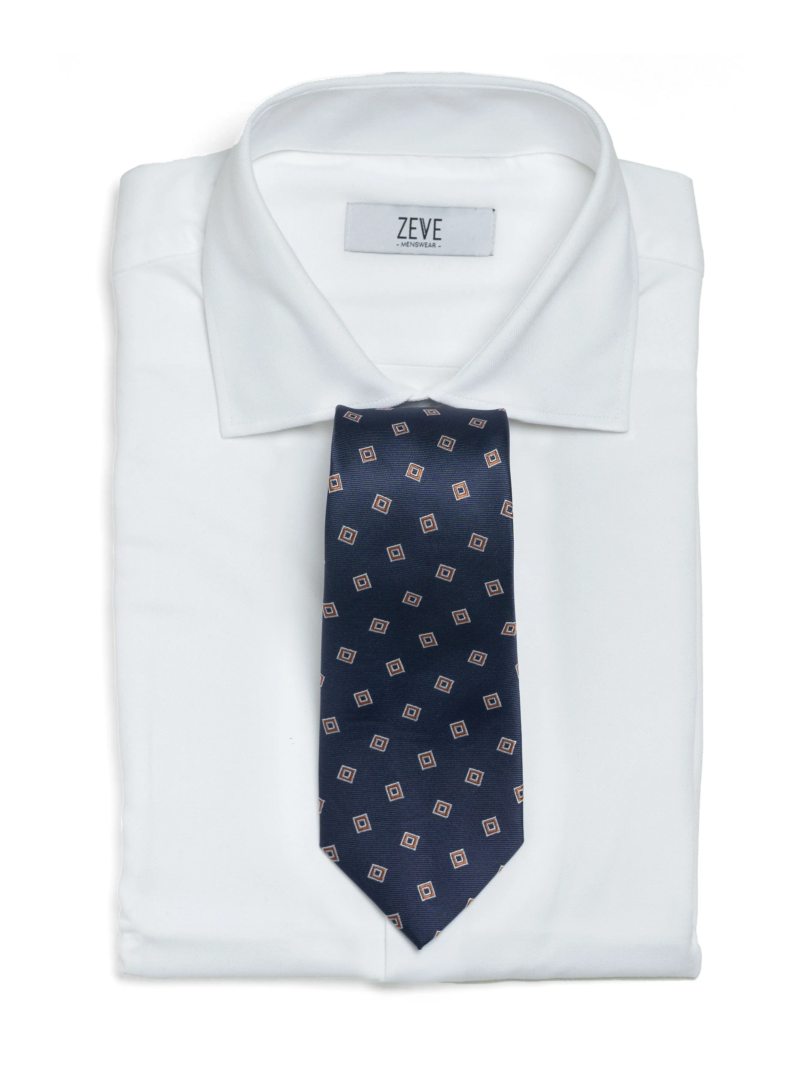 Geometric Square Tie - Navy Blue