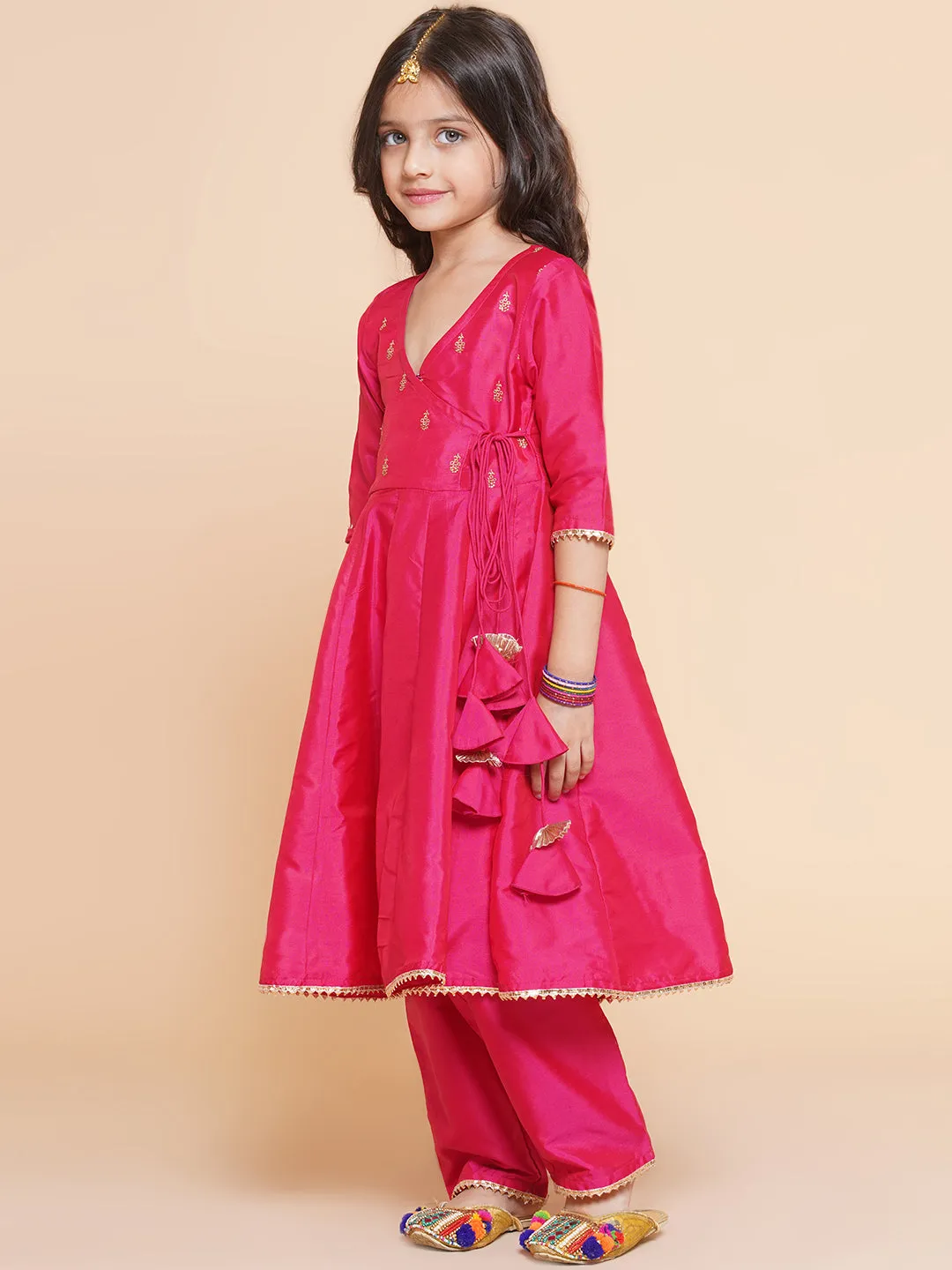 Girls Blue Embroidered Kurta With Trousers & With Dupatta