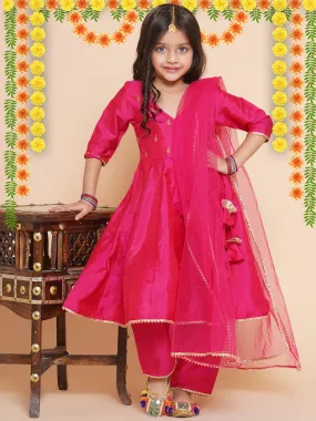 Girls Blue Embroidered Kurta With Trousers & With Dupatta