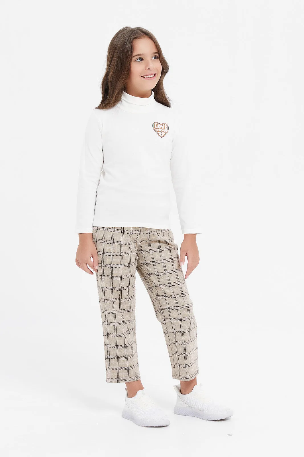 Girls Check Jacquard Knit Trousers