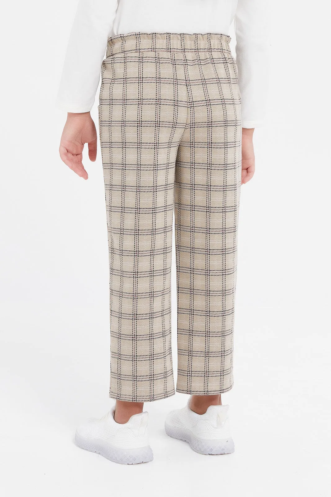 Girls Check Jacquard Knit Trousers