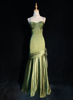 Green Satin Sweetheart Straps Long Evening Dress, Long Green Wedding Party Dress