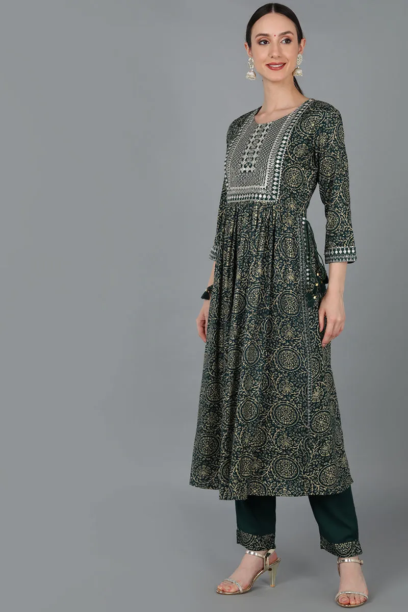 Green Viscose Rayon Abstract Straight Kurta Trousers With Dupatta