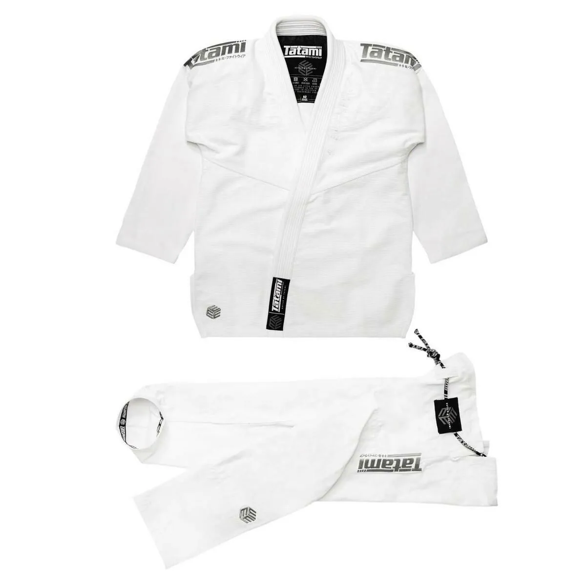 Grey on White Tatami Fightwear Estilo Black Label Mens BJJ Gi