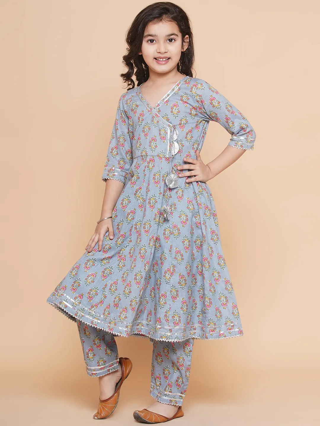 Grey Printed Kurta With Trousers