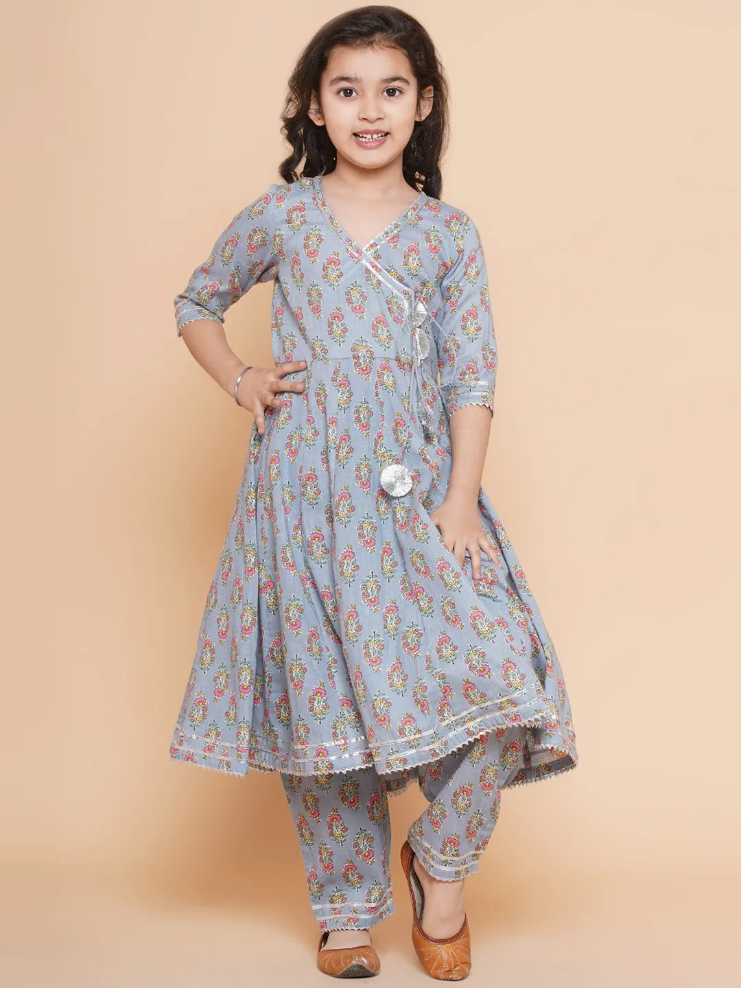 Grey Printed Kurta With Trousers