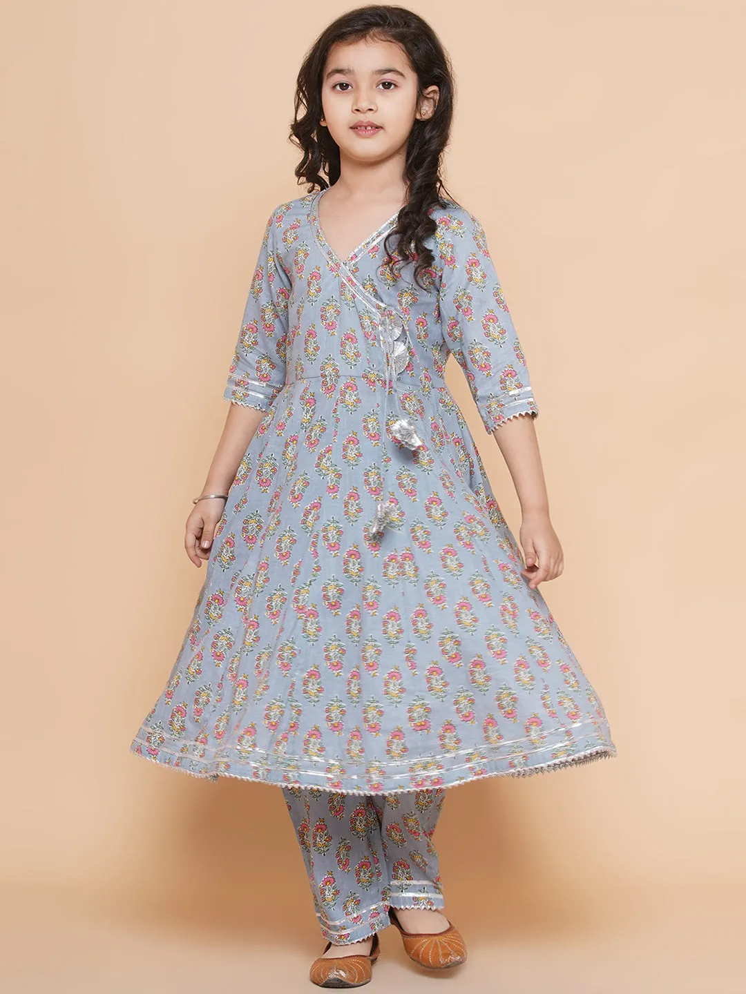 Grey Printed Kurta With Trousers