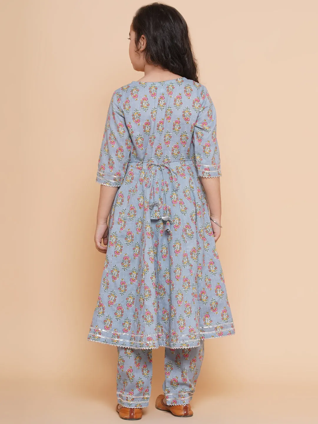 Grey Printed Kurta With Trousers