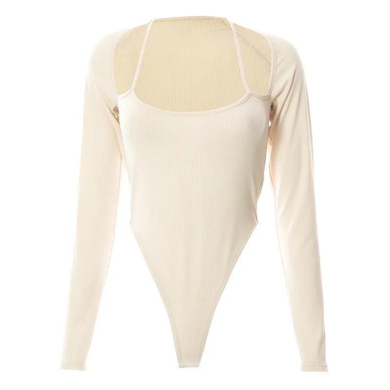 Halterneck Backless Long Sleeve Bodysuit