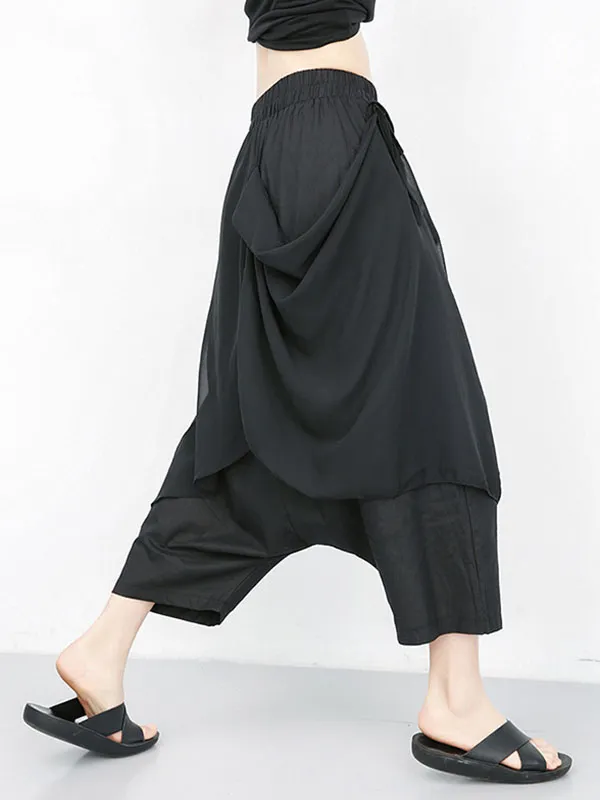 Harem Pants Loose Pleated Solid Color Ninth Pants