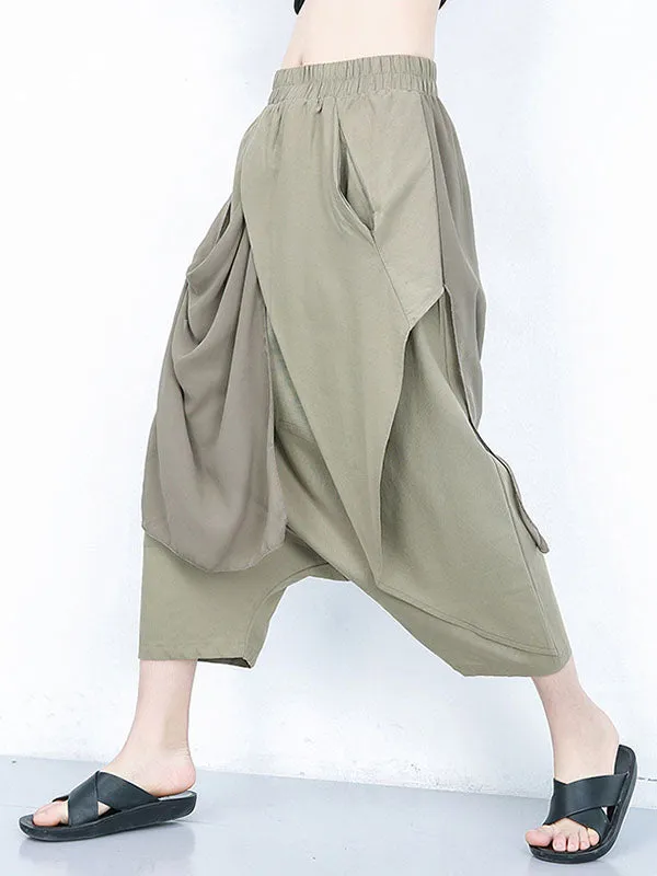 Harem Pants Loose Pleated Solid Color Ninth Pants