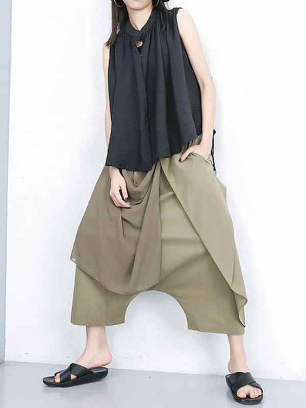 Harem Pants Loose Pleated Solid Color Ninth Pants