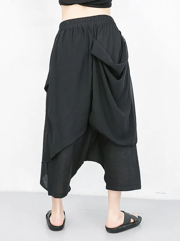 Harem Pants Loose Pleated Solid Color Ninth Pants