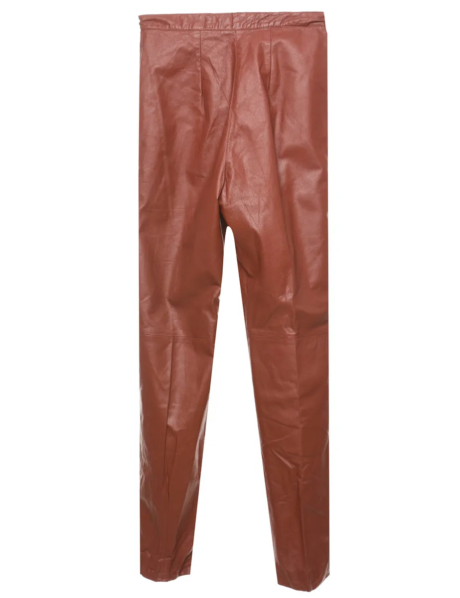 High Waist Maroon Vintage Leather Trousers - W26 L30