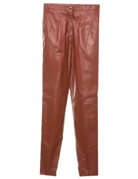 High Waist Maroon Vintage Leather Trousers - W26 L30