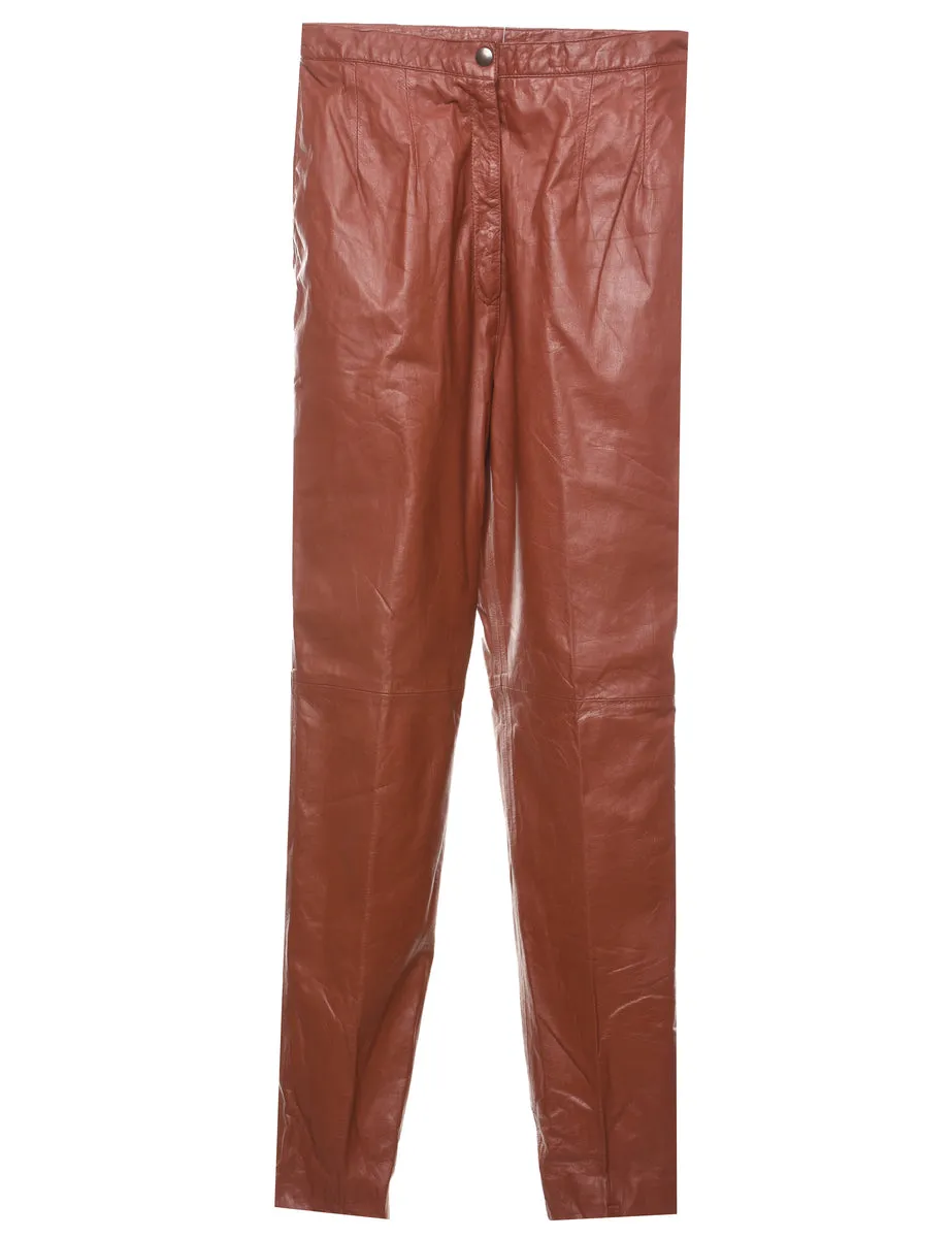 High Waist Maroon Vintage Leather Trousers - W26 L30