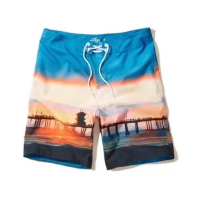 Hollister Mens Rainbow Pattern Swimming Shorts Blue