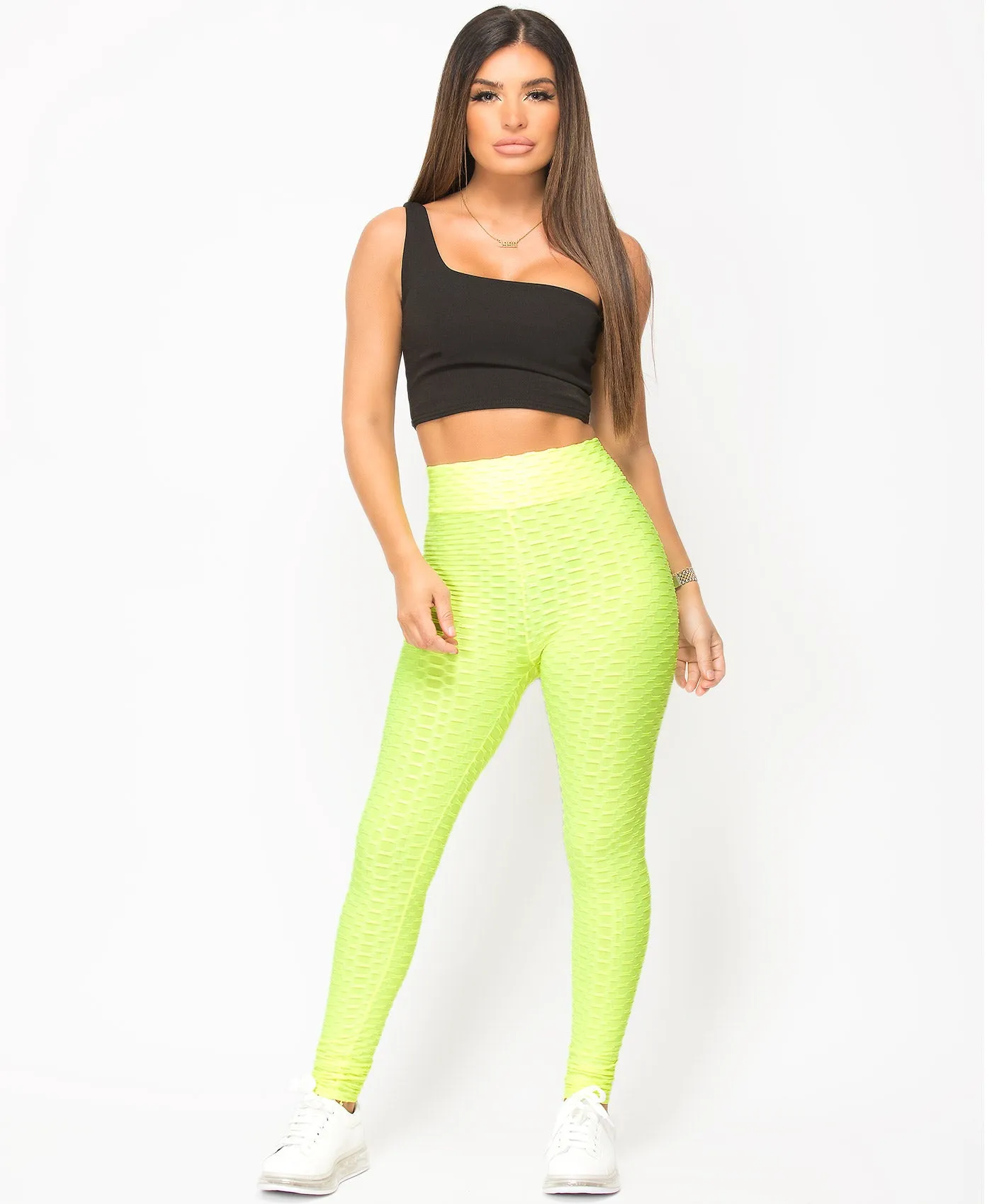 Honeycomb Waffle Textured Active Wear Stretch Leggings