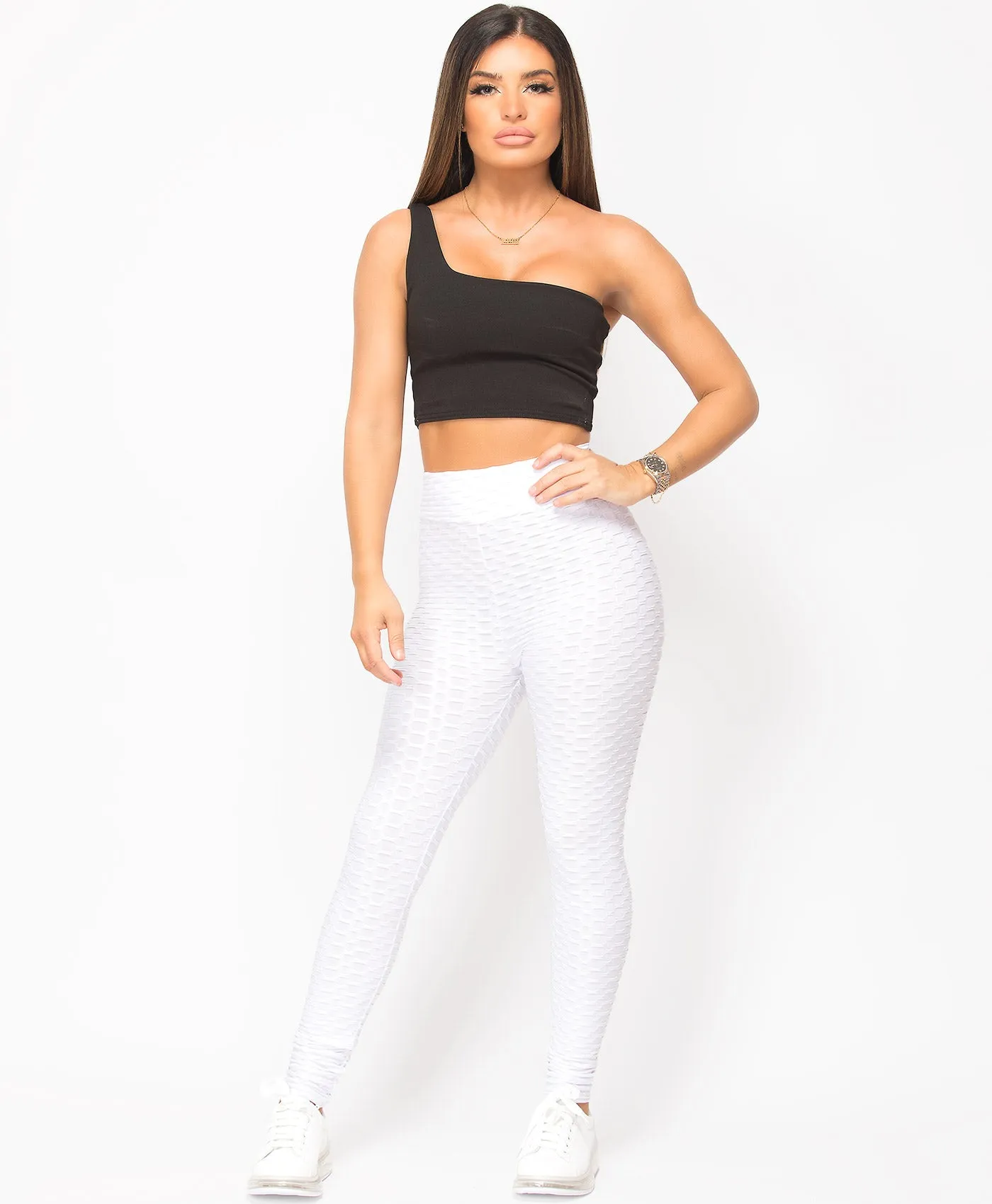 Honeycomb Waffle Textured Active Wear Stretch Leggings