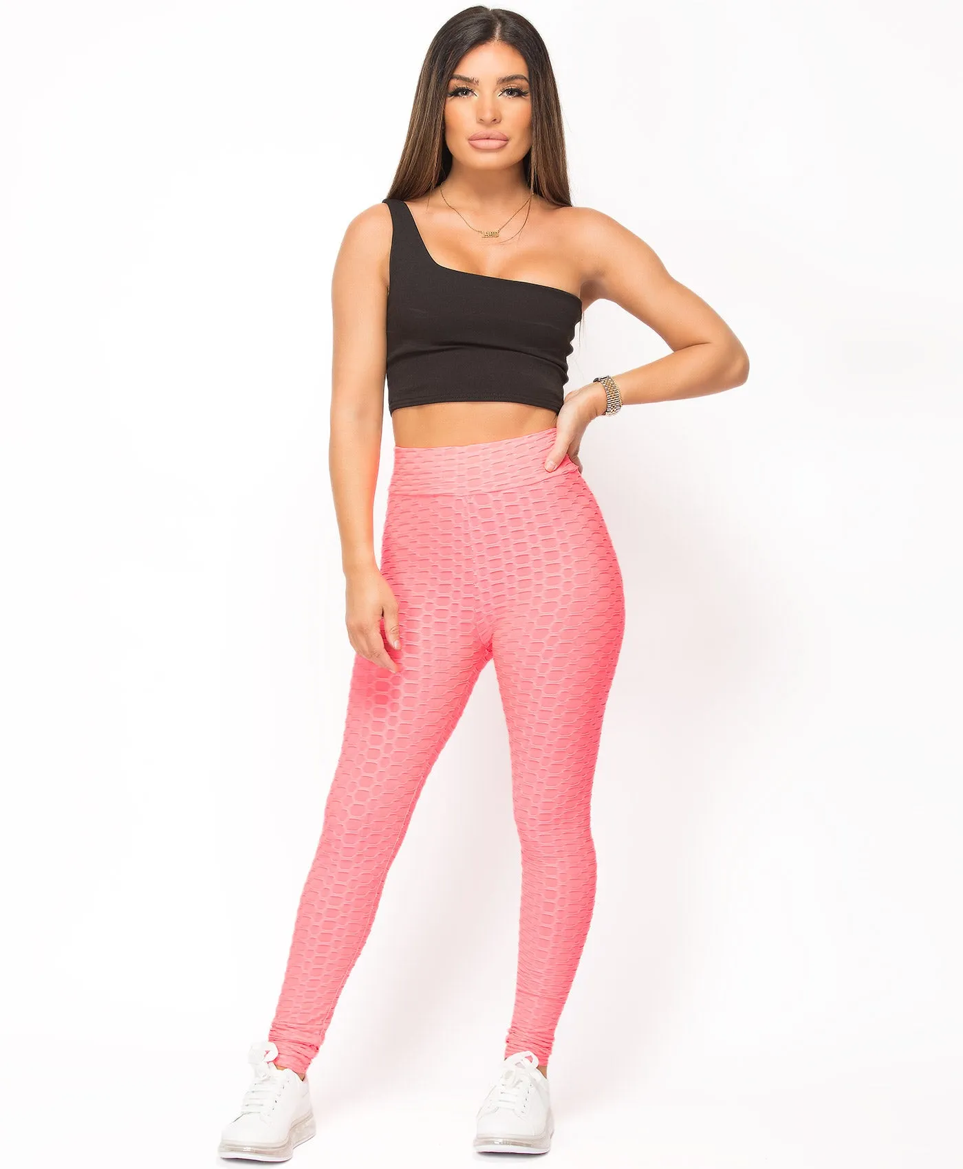 Honeycomb Waffle Textured Active Wear Stretch Leggings