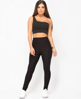 Honeycomb Waffle Textured Active Wear Stretch Leggings