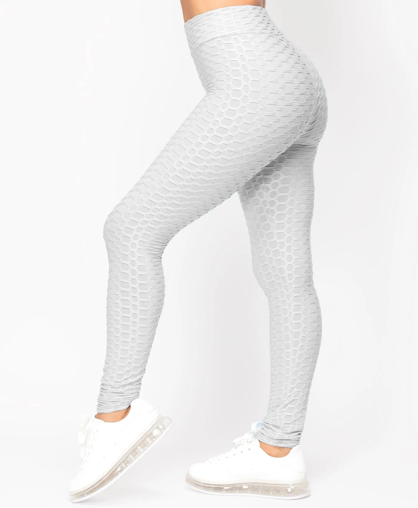 Honeycomb Waffle Textured Active Wear Stretch Leggings